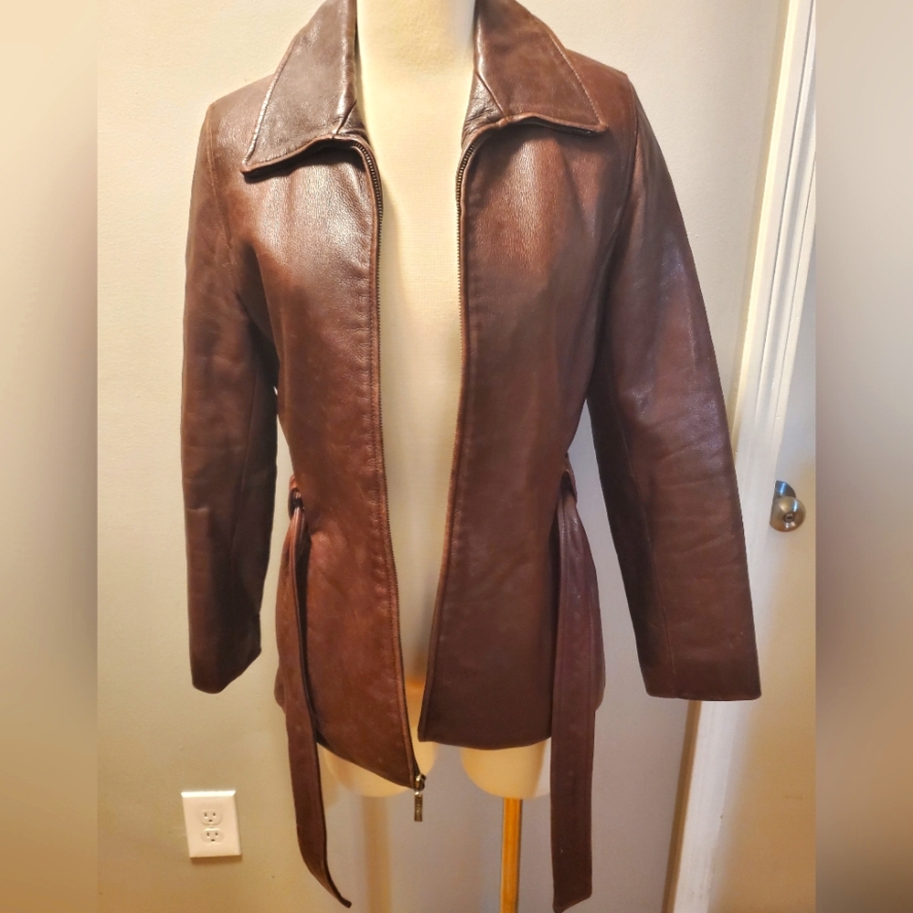 Women tan leather jacket